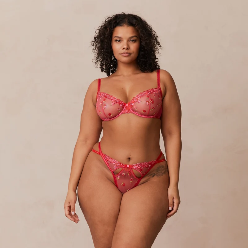 Blush Embroidered Balcony BH - Heißes Rosa