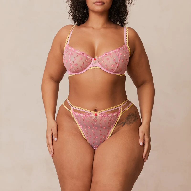 Daisy Embroidered Balcony BH - Rosa