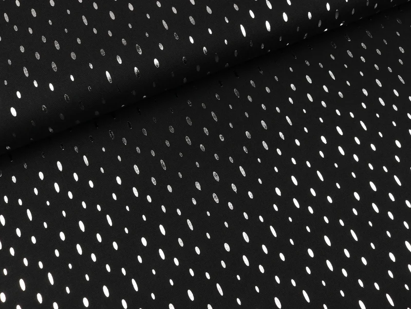 Reststück 52cm - Viskosestoff Chally Foil Print Ovale silber auf Schwarz