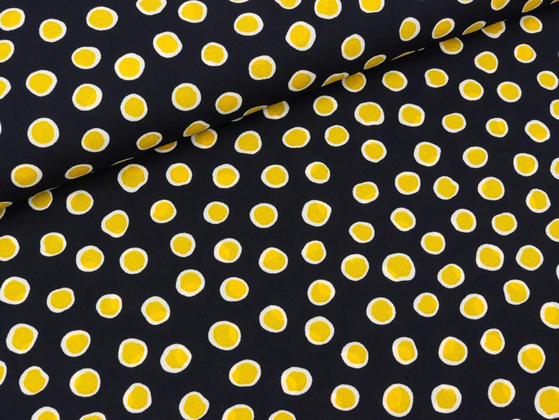 Reststück 150cm - Crepe Georgette Dots gelb auf Navy