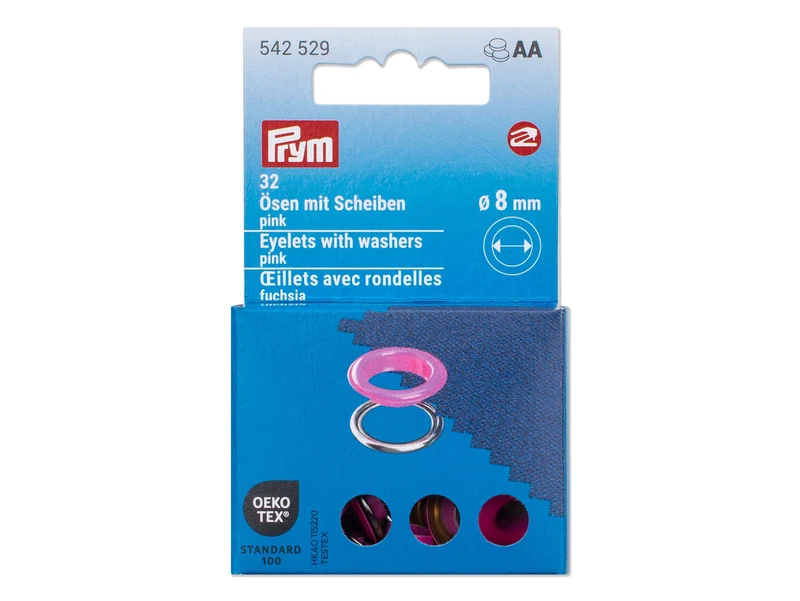 Prym 542529 Ösen mit Scheiben pink - Ø 8mm - 32 Stück, kompatibel mit dem Vario Creative Tool