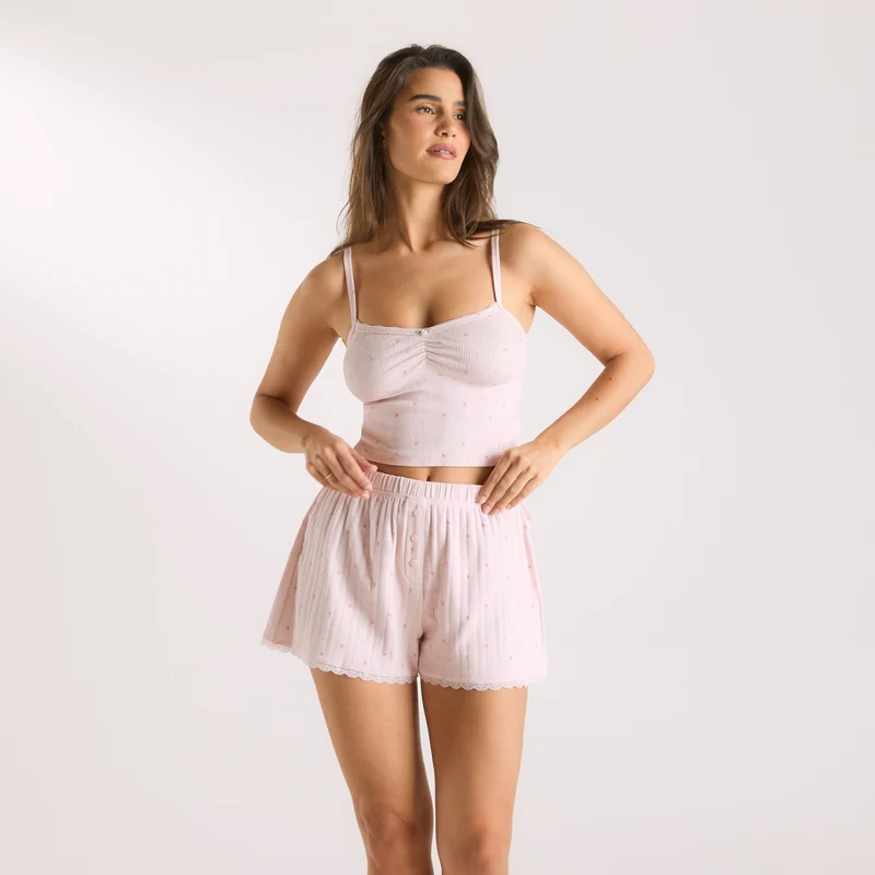 Pointelle Cami-Oberteil - Florales Rosa