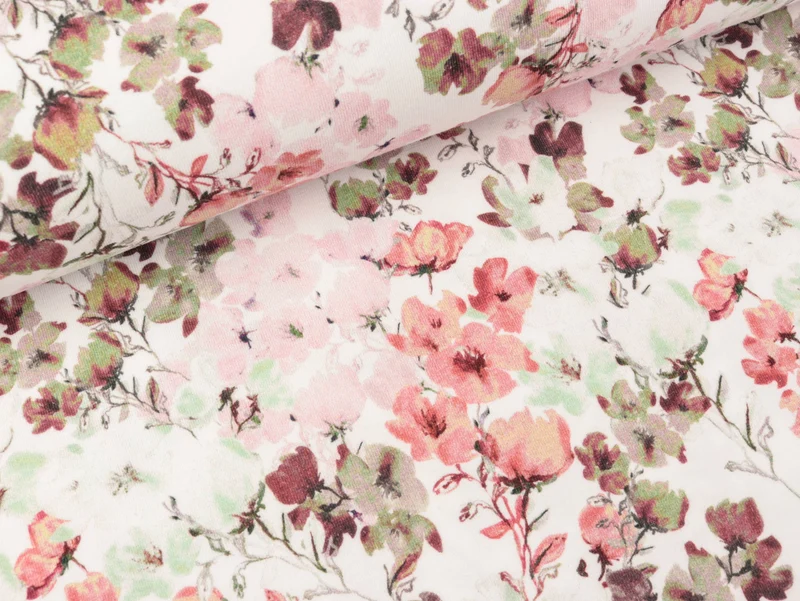 Reststück 77cm - Baumwolljersey Blossom bunt auf Weiß Digitaldruck