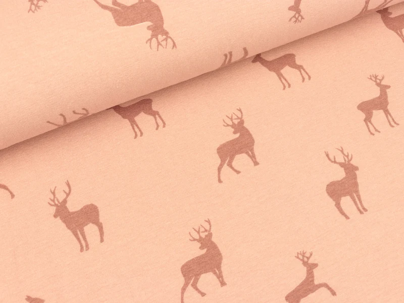 Reststück 29cm - Baumwolljersey Jumping Deer altrosa