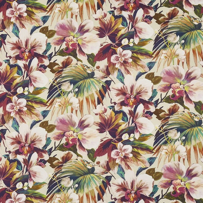 Baumwollstoff Tropische Blumen - violett