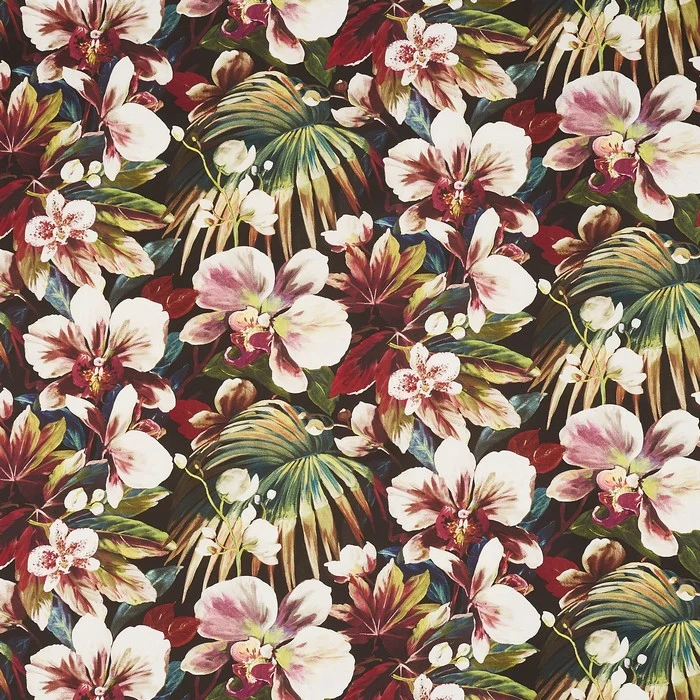 Baumwollstoff Tropische Blumen - purple