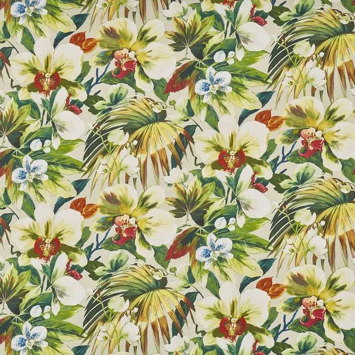 Baumwollstoff Tropische Blumen - grün