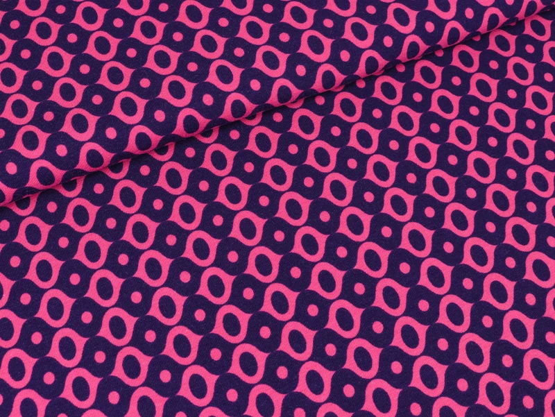 Reststück 20cm - Baumwolljersey Mats Retromuster pink-violett