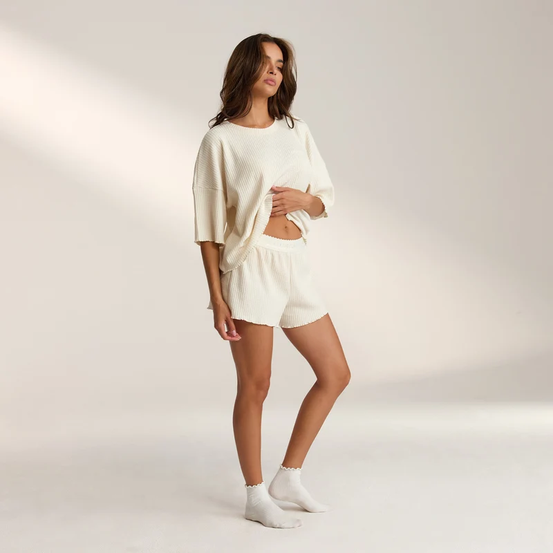 Soft Waffle Pyjama-Shorts - Crèmefarbe