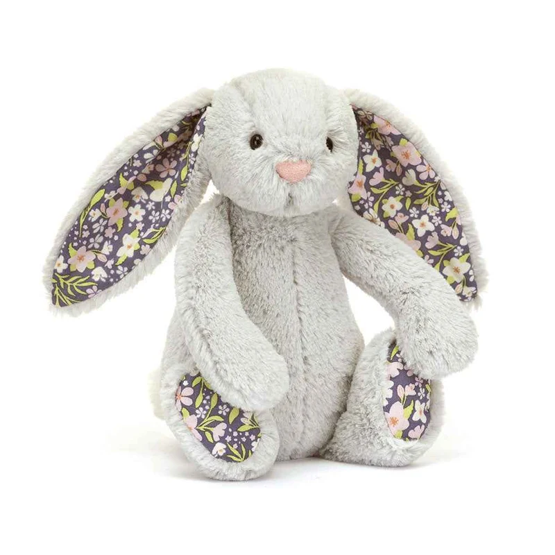 Plüschkaninchen mit Blumenöhrchen Bloom – silberfarben 18 cm