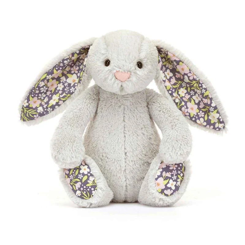 Plüschkaninchen mit Blumenöhrchen Bloom – silberfarben 18 cm