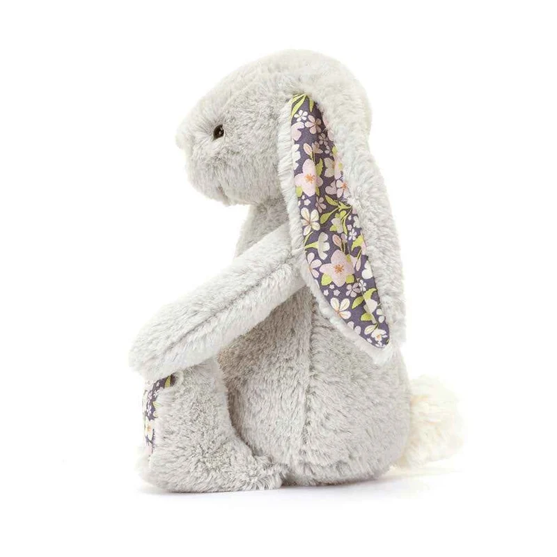 Plüschkaninchen mit Blumenöhrchen Bloom – silberfarben 18 cm