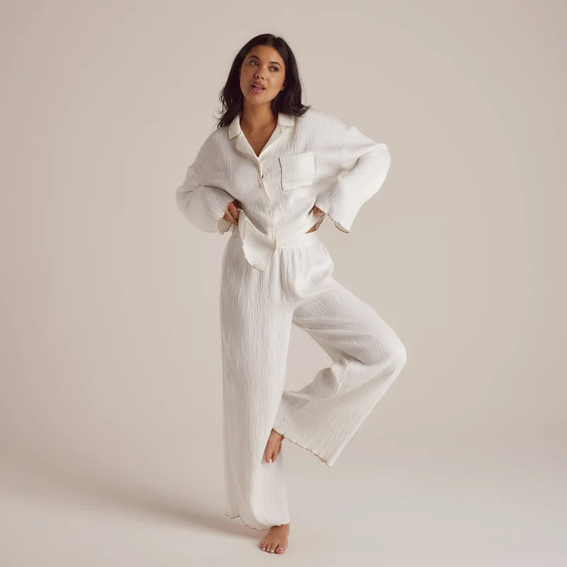Crinkle Pyjamahemd - Weiß