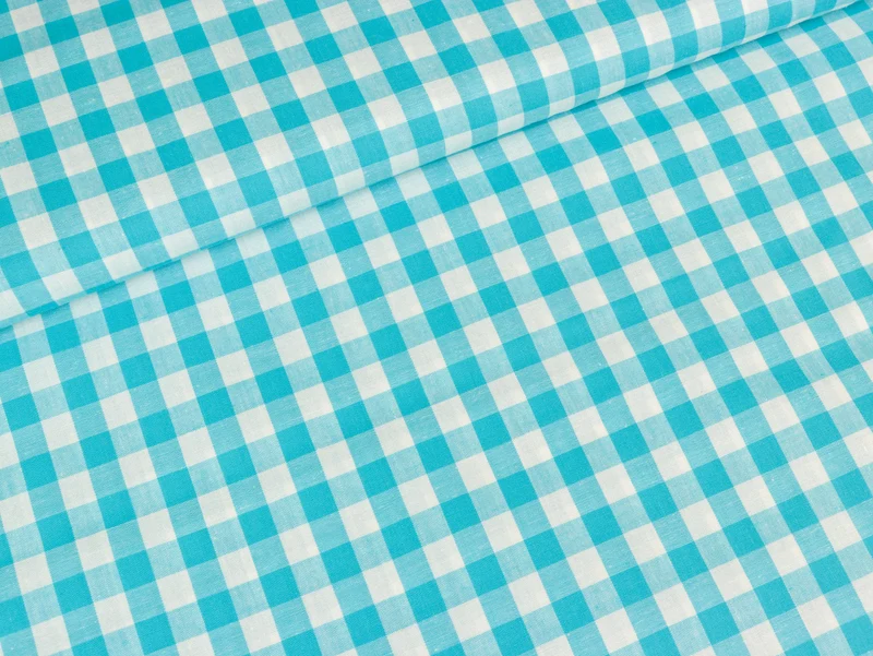 Reststück 35cm - Baumwollstoff türkis-weiß kariert 1cm