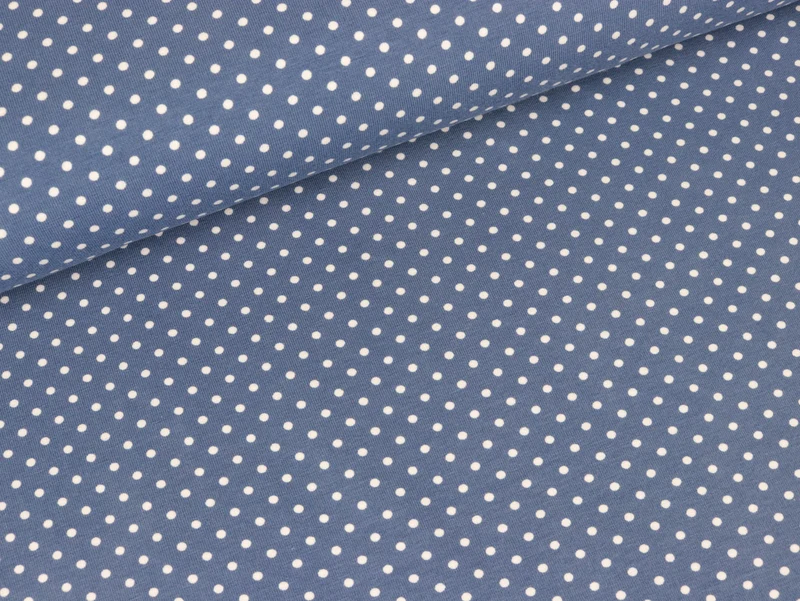 Reststück 23cm - Baumwolljersey Verena Pünktchen weiß auf Rauchblau