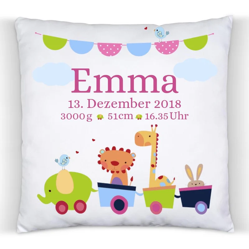 Personalisiertes Babykissen mit Namen und Geburtsdaten Mädchen