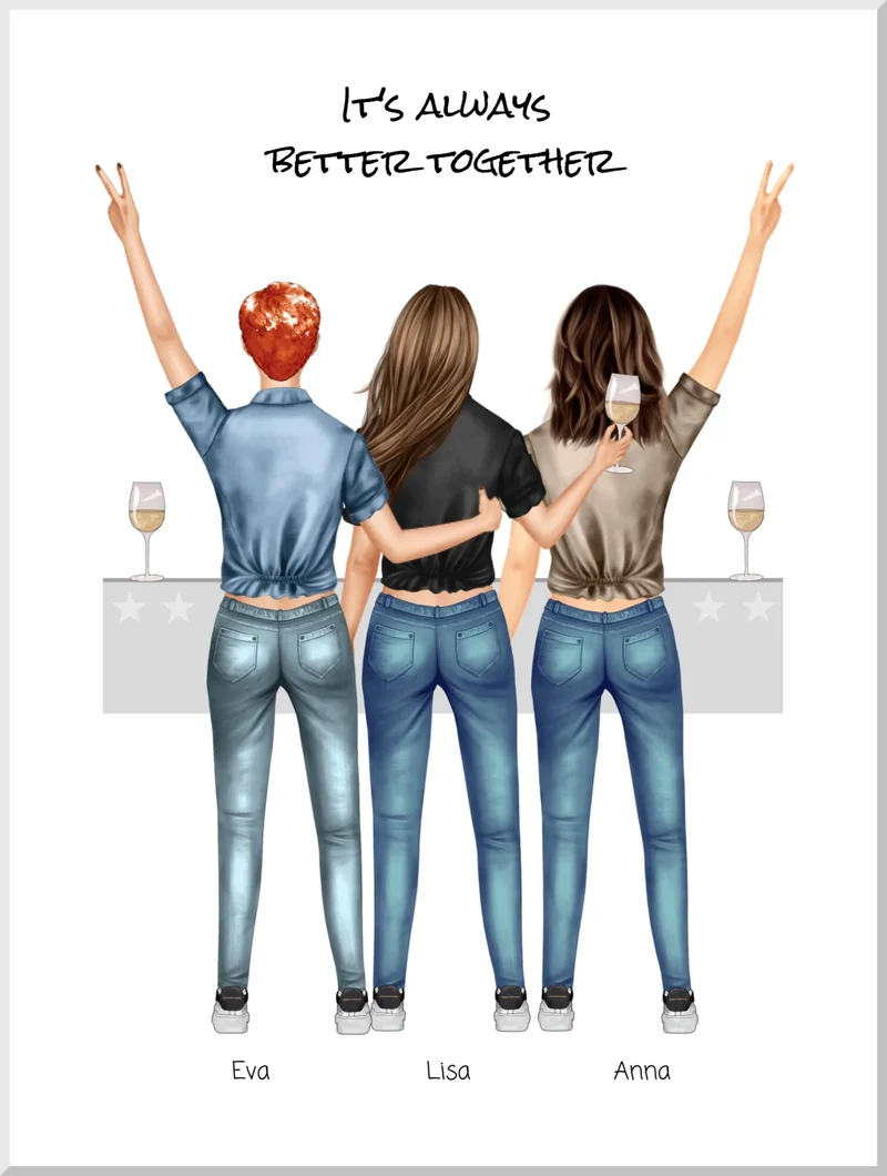 3 Beste Freundinnen Poster – Personalisiertes Bild Geschenk mit Spruch