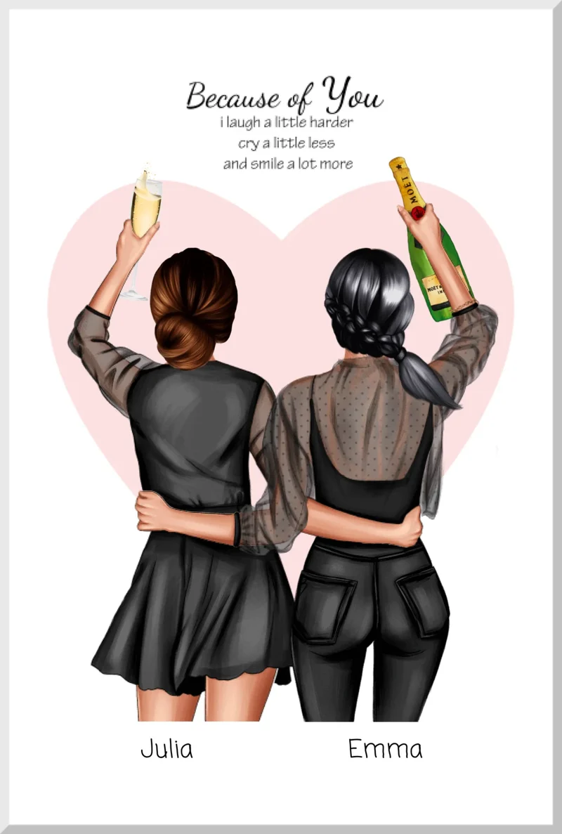 Geschenk Beste Freundin - 2 Freundinnen Bild & Poster Geschenk personalisiert, Geburtstagsgeschenk, Weihnachtsgeschenk