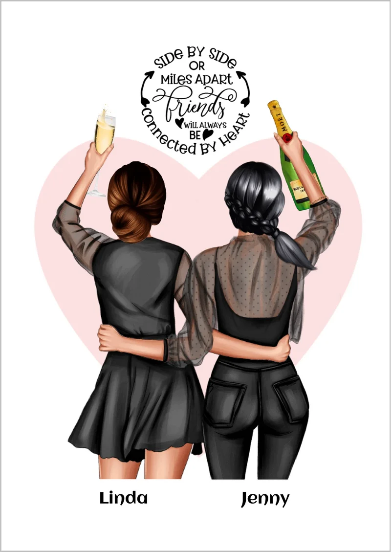 2 beste Freundinnen Geschenk personalisiert - Bild & Poster Geburtstagsgeschenk & Weihnachtsgeschenk