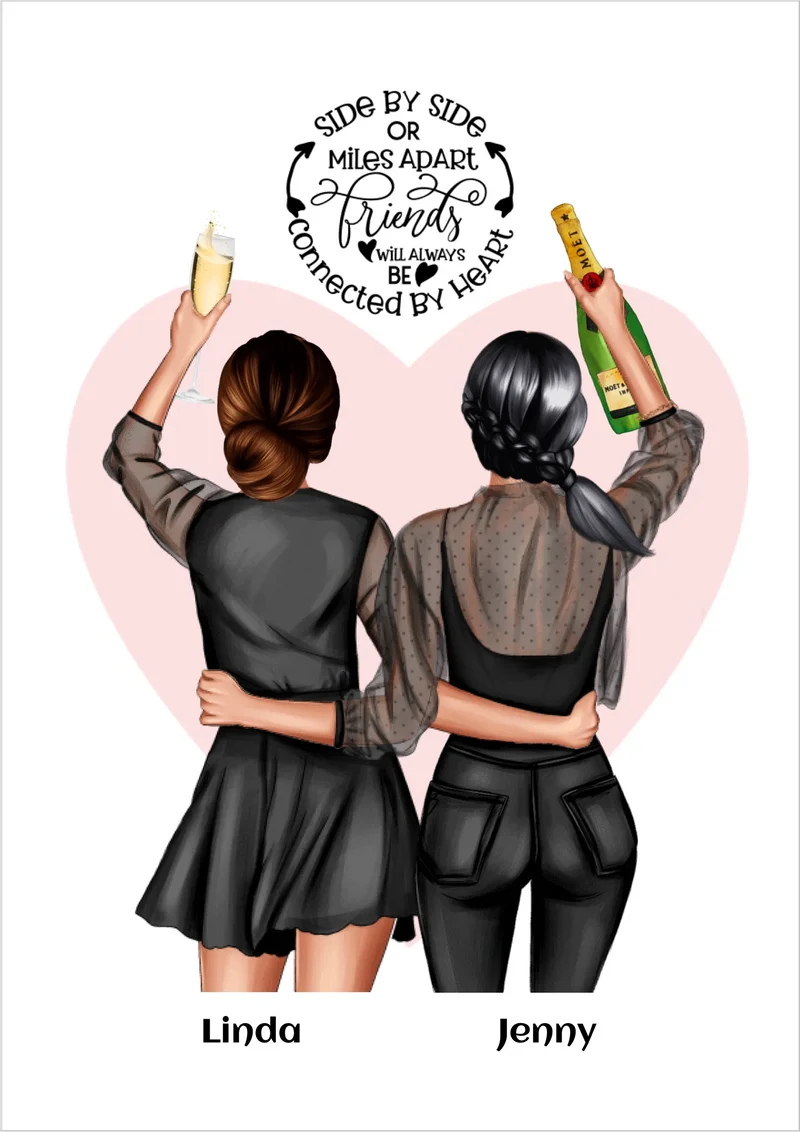 2 beste Freundinnen Geschenk personalisiert - Bild & Poster Geburtstagsgeschenk & Weihnachtsgeschenk