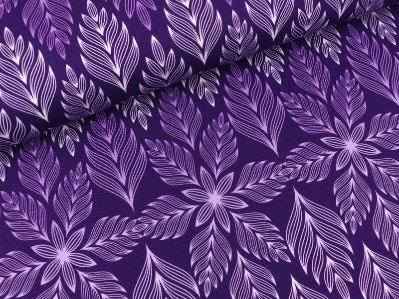 Reststück 33cm - Modalsweat Winter Blossom Große Blumen ultra violett by Lycklig Design