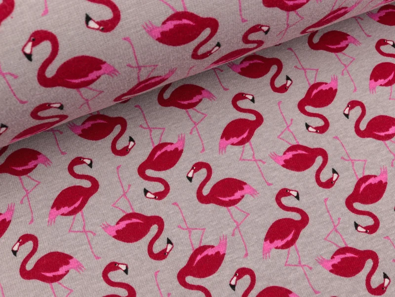 Reststück 28cm - Happy Fleece Flamingos hellgrau