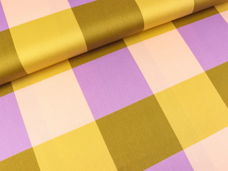 Reststück 58cm - Baumwollsatin Webware Large Gingham olive-bunt by Nerida Hansen