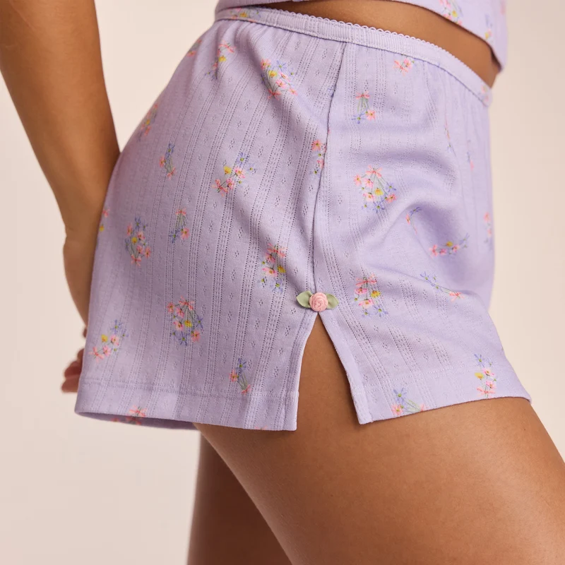 Pointelle Pyjamashorts - Florales Flieder