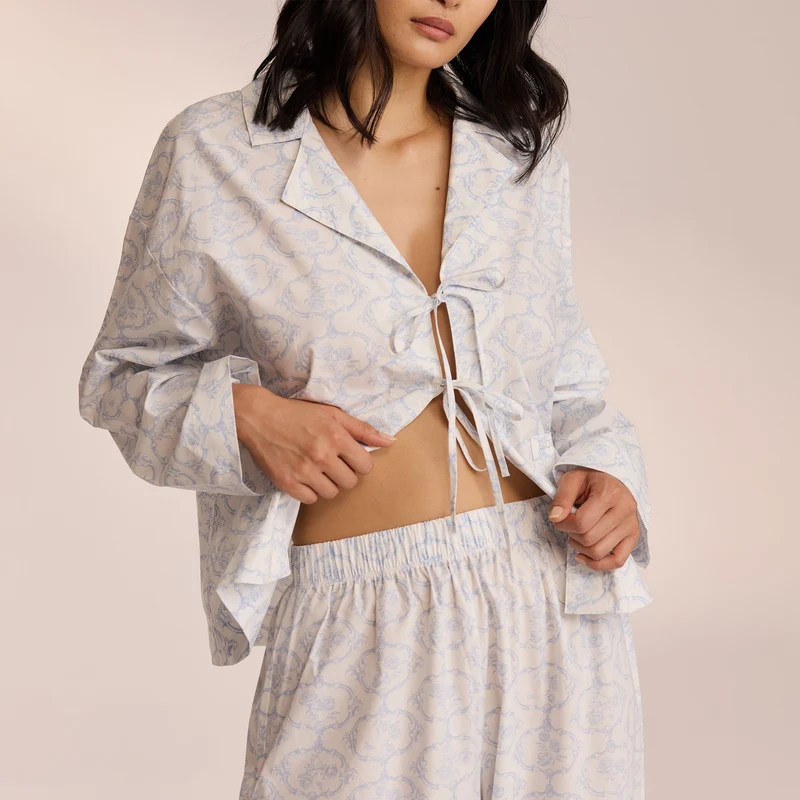 Baumwoll-Pyjamahemd - Blau
