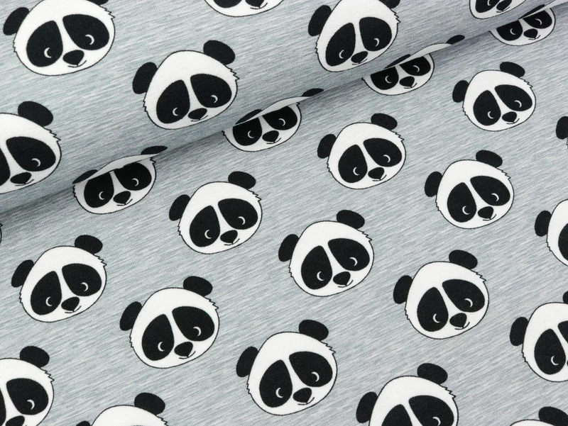 Reststück 44cm - French Terry Panda auf grau meliert by Cherry Picking