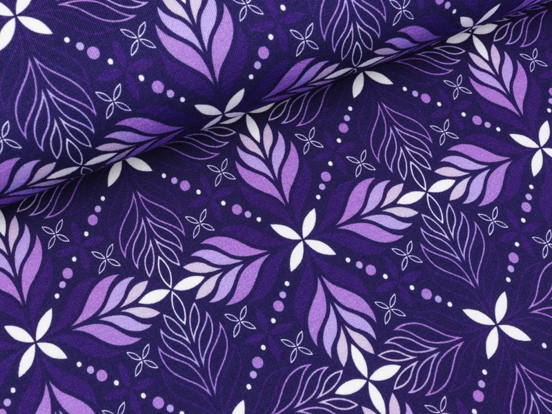 Reststück 42cm - Modalsweat Winter Blossom Mandalas auf Ultra violett by Lycklig Design