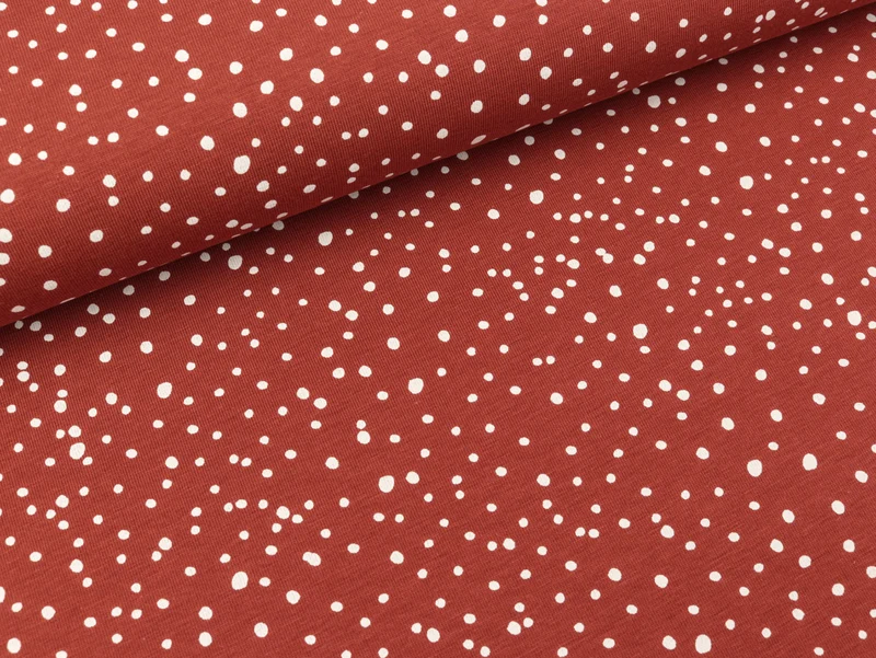 Reststück 48cm - Baumwolljersey Dots weiß auf Rost