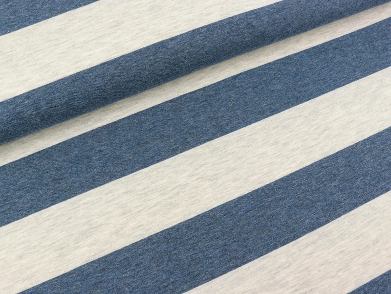 Reststück 40cm - Baumwolljersey Melange Blockstreifen hellgrau-jeansblau