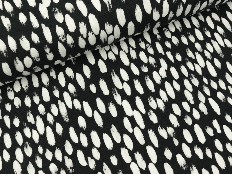 Reststück 30cm - Modalsweat Just Black and White Tupfen weiß auf Schwarz by Cherry Picking