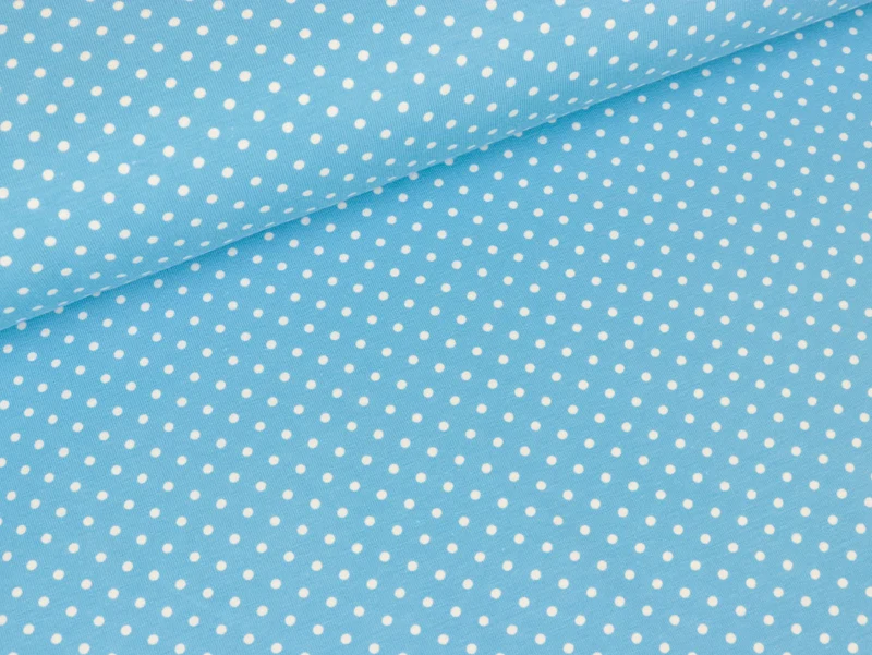 Reststück 42cm - Baumwolljersey Verena Pünktchen weiß auf Hellblau