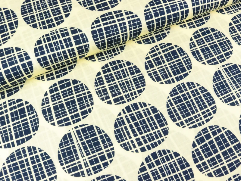 Reststück 90cm - Hamburger Liebe New Cotton Satin Webware Pretty & Pure Circles vanille-blue navy
