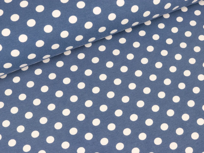 Reststück 30cm - Baumwolljersey Verena Punkte weiß auf Rauchblau