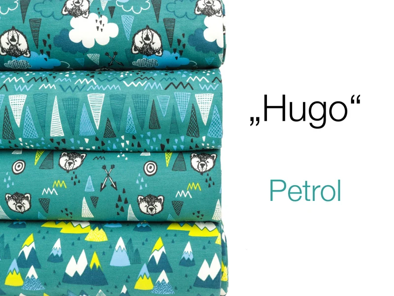 Reststück 32cm - Baumwollsweat Hugo in den Wolken petrol