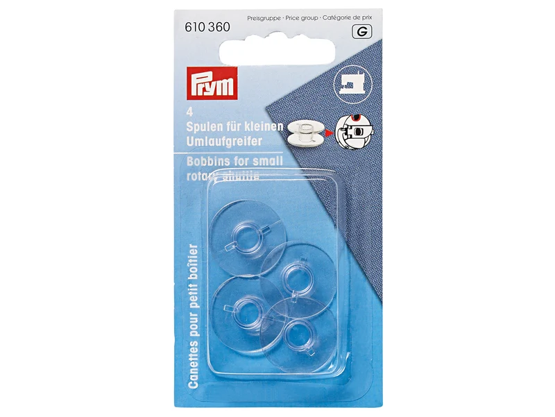 Prym 610360 Nähmaschinenspulen für Doppelumlaufgreifer - Ø 21,2mm x 9,2mm - für Singer & Dürrkopp - Kunststoff transparent 4 Stück