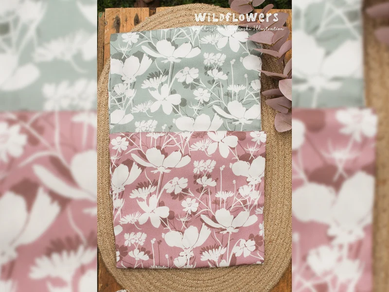 Reststück 110cm - Viskose Webware Wildflowers creme auf Altrosa by Christiane Zielinski