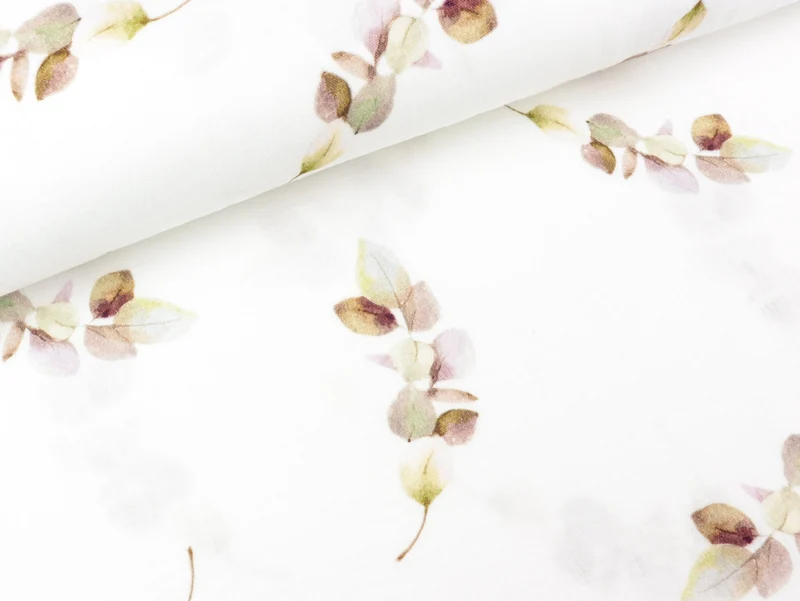 Reststück 122cm - Baumwoll Musselin Double Gauze Bambino Flowers flieder-khaki auf Weiß Digital Print