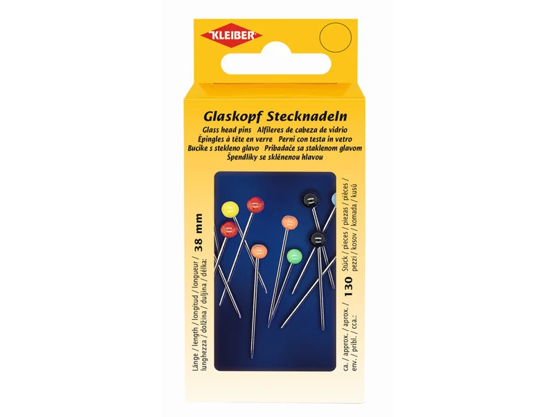 Kleiber 71021 Glaskopf-Stecknadeln Metalldose Edelstahl 38mm - 15g - ca. 130 Stück