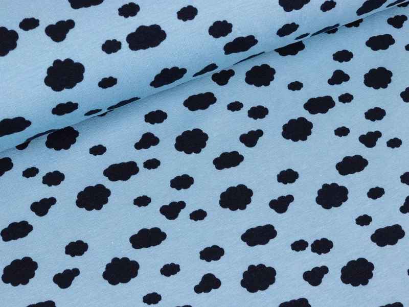 Reststück 50cm - Baumwolljersey Wölkchen blau auf Hellblau