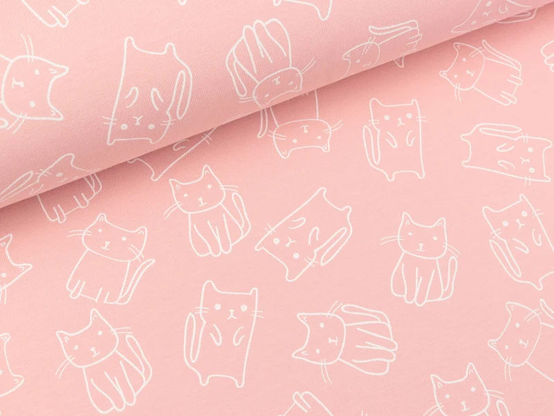 Baumwolljersey Cats weiß auf Salmon