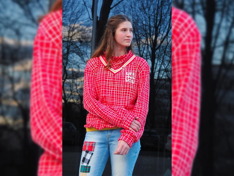 Reststück 105cm - Hamburger Liebe Jacquard Life Loves You Grid flamme-meringa