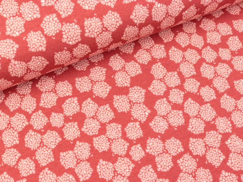 Reststück 50cm - Leichter Baumwollsweat Blossom koralle-rosa by Lila-Lotta