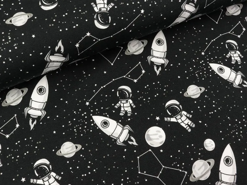 Reststück 34cm - French Terry Levi To the Moon weiß auf Schwarz