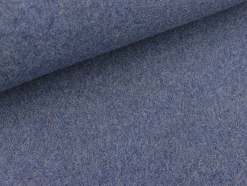 Reststück 49cm - Baumwollfleece jeansblau meliert uni