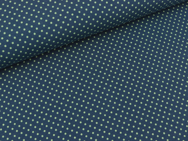 Reststück 50cm - Baumwolljersey Pünktchen greenery auf Lapis blue