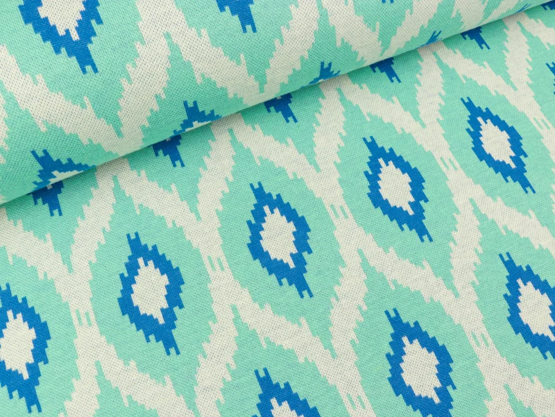 Reststück 66cm - Hamburger Liebe 3 Farb-Jacquardjersey Ikat verdino